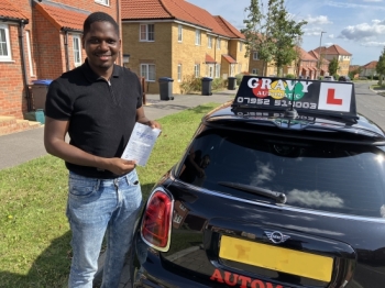 Congratulations to Shola for passing his practical test in our Mini Cooper Automatic with only 5  driving faults in Canterbury. Long may you continue your 'safe driving for life' in your own car.